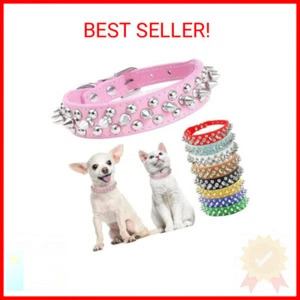 Small Pink Spiked Dog Cat Collar for Small Medium Dogs Girl Female - Adjustable - Picture 1 of 2