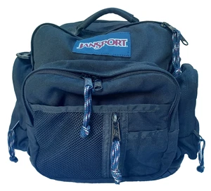 Vintage Jansport Rucksack 90er schwarz Canvas Gummi Reifen Boden Wandertasche Outdoor - Bild 1 von 18