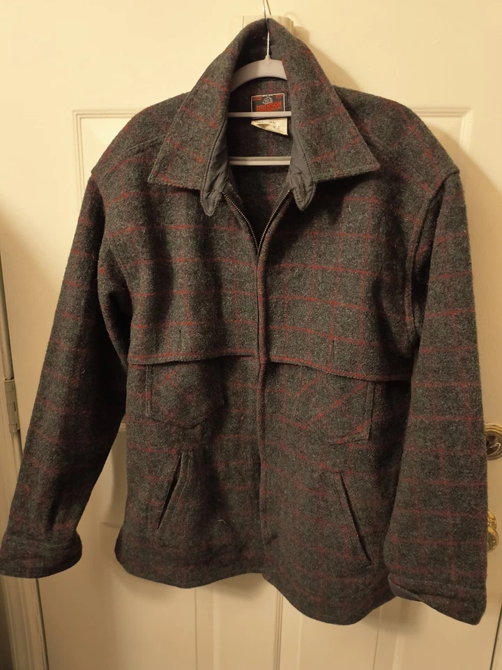 Abrigo Johnson Woolen Mills Para Hombre XL Cuadros Gris Rojo Cuadros, Vintage, EE. UU. Cremallera Completa Foto 1 de 3