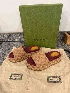 Gucci sandali donna Angelina plateau slide GG US 8,5 SPB-TS 346643 - Foto 1 di 14