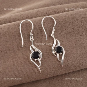 Pendientes colgantes de chakra raíz gancho aniversario piedras preciosas de ónix negro plata de ley - Imagen 1 de 9