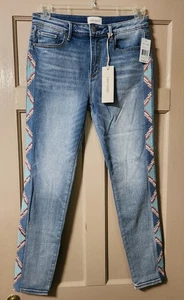 Neu mit Etikett Driftwood Jackie bestickte Jeans hoher Bund 138 $ Größe 28 - Bild 1 von 9