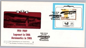 SWA 1989 Aeronautics 75th Anniv Pfalz Doppeldecker Souvenir Card Windhoek & Wanderers - Bild 1 von 2