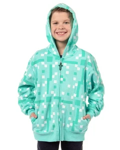Minecraft Boys' Diamond Steve Allover Pixelated Design Full-Zip Hoodie-M - Picture 1 of 5