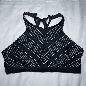 Athleta High Neck Bikini Oberteil Badeanzug schwarz weiß Chevron Bügel 34B / 34C - Bild 1 von 5