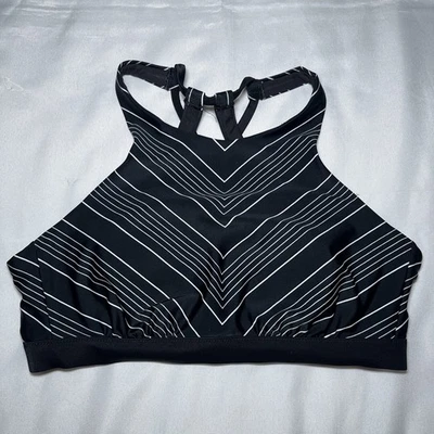 Top de bikini Athleta cuello alto traje de baño negro blanco Chevron con aros 34B / 34C Foto 1 de 4