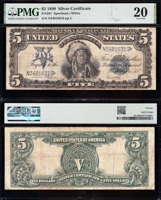 VERY NICE Bold & Crisp VF 1899 $5 "INDIAN CHIEF" Silver Certificate PMG 20! 6319 - Image 1 of 3