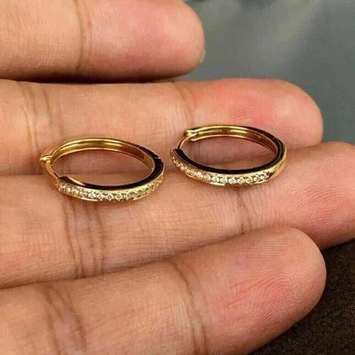 2Ct Round Cut White Moissanite Women's Hoop Earrings 14K Yellow Gold Plated - Image 1 of 3