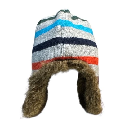 Sombrero Trampero de Invierno Tejido a Rayas Baby Gap Gris S/M Piel Sintética Orejeras Invierno Acogedor Foto 1 de 4