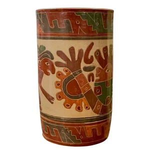 Signed Handcrafted Mayan-Style Colorful Etched Vase – Late Classic Period Repro. - Bild 1 von 20