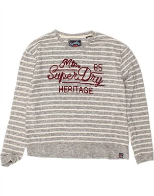 SUPERDRY Womens Graphic Crew Neck Jumper Sweater UK 10 Small Grey Striped BA11 - Image 1 of 4