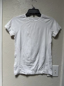 Athleta Girl T-Shirt Size L 12 White Short Sleeve Crew Neck Breathable Logo - Picture 1 of 7