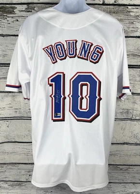 Футболка Майкла Янга No10 Texas Rangers размер XL сертифицированная Beckett с автографом - Изображение 1 из 4