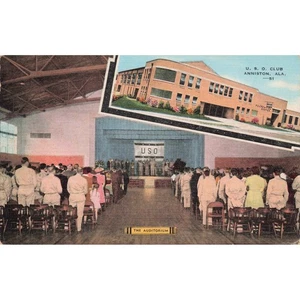 Postal de colección 1951 USO Club Auditorium Anniston Alabama Militar - Imagen 1 de 2