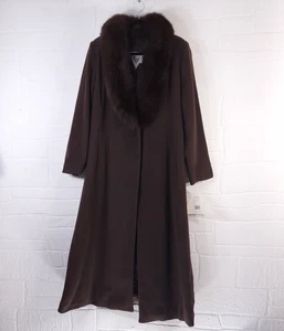 Vintage Marvin Richards Gr. 10 braun Kaschmir Wolle, Fuchspelz Kragen Mantel MR6MU061 - Bild 1 von 13