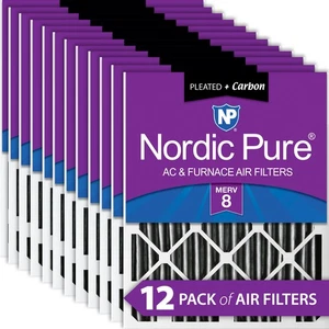 Nordic Pure 16x16x2 Furnace Air Filters MERV 8 Pleated Plus Carbon 12 Pack - Picture 1 of 7