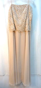 KAREN MILLER y Women's formal DRESS Size 12 long beige beads sequins spaghetti - Picture 1 of 15