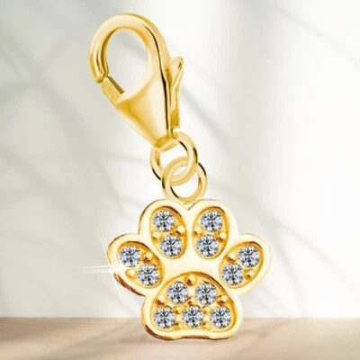 Pfote Charm 925 Sterling-Silber Gelbgold Gold Herren Damen Pfötchen für Armband - Bild 1 von 4