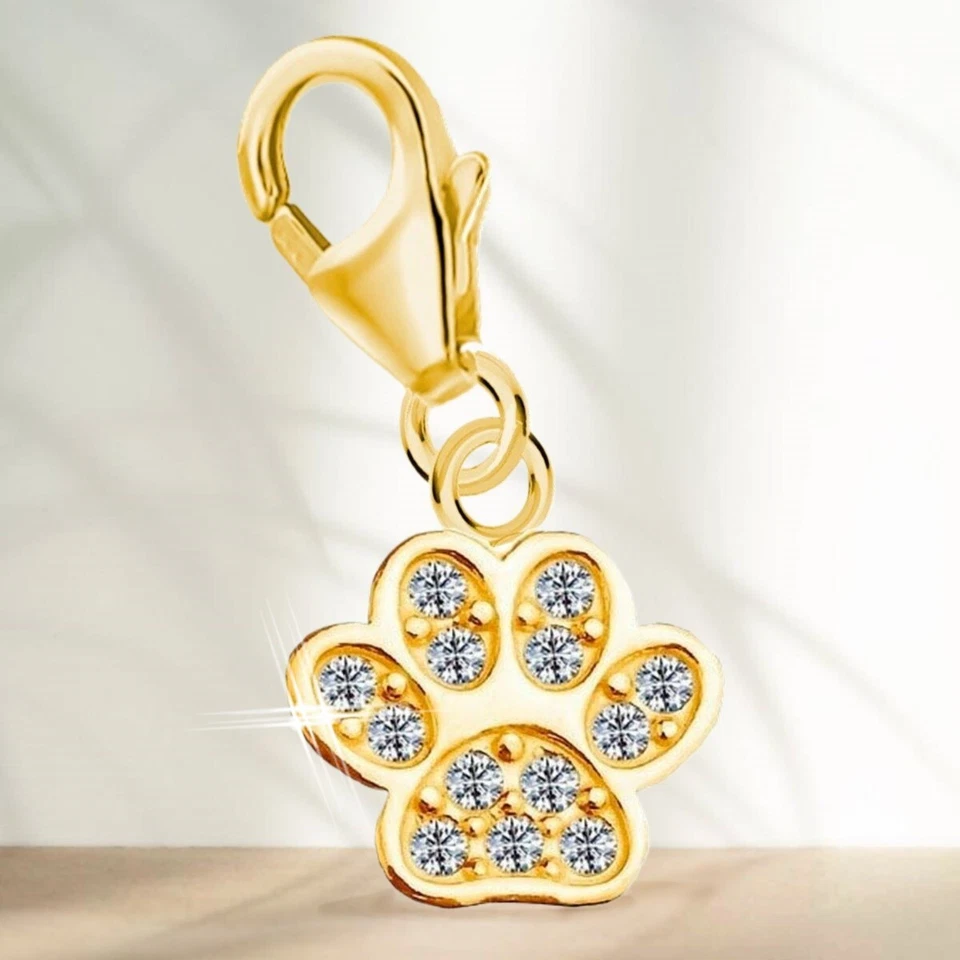 Pfote Charm 925 Sterling-Silber Gelbgold Gold Herren Damen Pfötchen für Armband - Bild 1 von 4