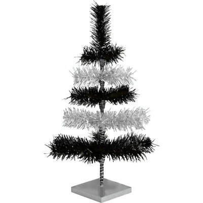 Shiny Black and Metallic Silver Layered Tinsel Christmas Tree Stand Included - Image 1 of 4