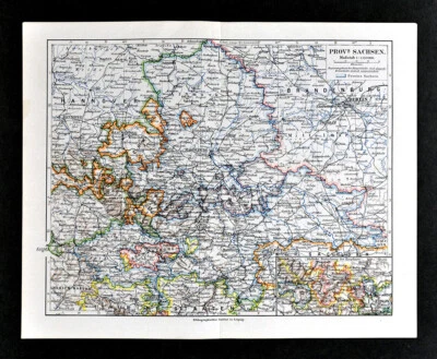 1900 Meyers Map Sachsen Magdeburg Dessau Halle Leipzig Frankfurt Weimar Germany - Image 1 of 3