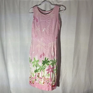K STUDIO pink multicolor beach scene sleeveless rayon shift dress 8 - Picture 1 of 12
