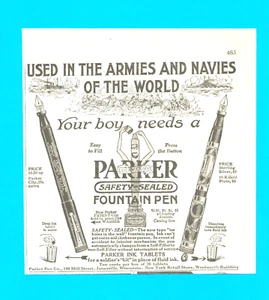 1917 WWI The Great War PRINT AD PARKER FOUNTAIN PEN - Picture 1 of 3