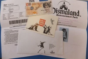Banksy signed tenner & dismaland stamp + Original postcard 2015 from WSM Lils80 - Picture 1 of 16