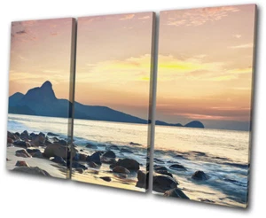 Sunrise mountain Sunset Seascape TREBLE CANVAS WALL ART Picture Print - Picture 1 of 1