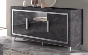 Amara Silver Grey Gloss Italian Sideboard, 3 Door Sideboard with LED Lights - Picture 1 of 2