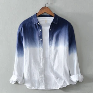 Camisas ajustadas informales informales de algodón de lino con botones de manga larga para hombre Top OL - Imagen 1 de 20