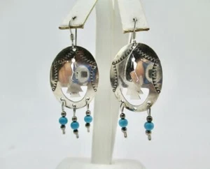 5.0 GRAM KOKOPELLI NATIVE AMERICAN STERLING SILVER TURQUOISE DANGLE EARRINGS - Picture 1 of 3