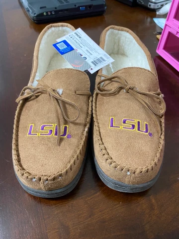 Foco LSU Tigers Mens Fleece Lined Mocassin Slippers Size Large 11-12 NCAA NWT Cover