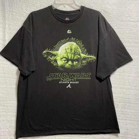 Atlanta Braves Star Wars Night Shirt Majestic Mens 2XL Black Crew Neck MLB Cover