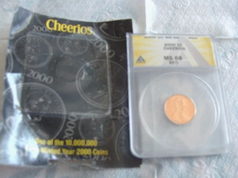 2000 ANACS MS68 RD "CHEERIOS" CENT - LINCOLN MEMORIAL AND COA Cover