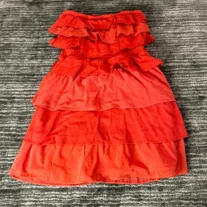 Wet Seal Womens Mini Dress Strapless Tiered Ruffle Salmon Pink Red Ruffle - Picture 1 of 9