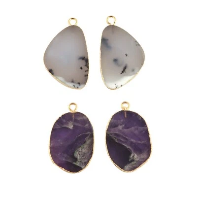 Perfect Pair Dendrite Opal Purple Amethyst Gold Plated DIY Connectors 2 Pair Lot - Image 1 of 3
