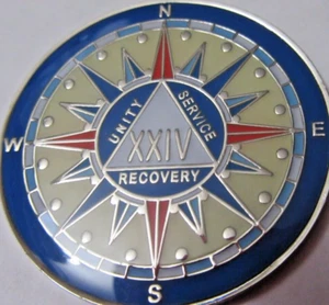 Alcoholics Anonymous medallion year 24 Compass AA Sober Chip token - Picture 1 of 8