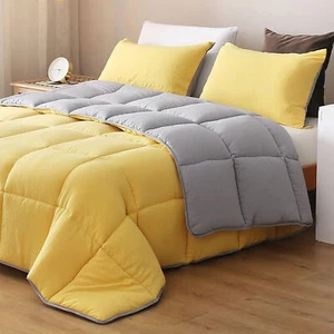 APSMILE Reversible Full/Queen Ultra Soft Microfiber Bed Comforter, Yellow/Gray - Picture 1 of 7