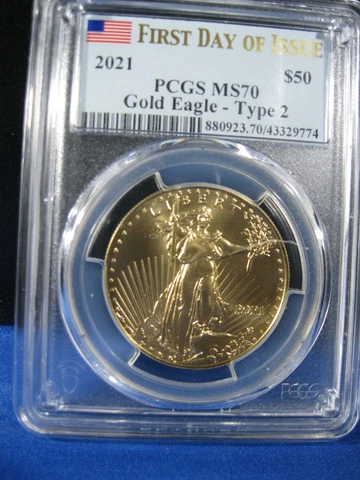 2021 $50 GOLD EAGLE PCGS MS 70 FIRST DAY OF ISSUE  TYPE 2 Cover