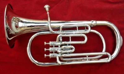Baritone Marching Band Horn Musical Instrument Silver Chrome Polish - Image 1 of 4