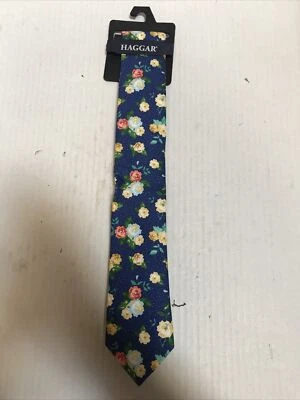 HAGGAR 男式格子蓝色花卉领带零售价 34 美元 (APO-171-10) — 第 1/4 张图片