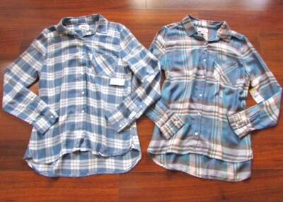 BONGO ~ ¡Nuevo! Nuevo con etiquetas Mediano ~ ¡Lote de 2! Camisas abotonadas de franela rayón 100 % fluidas c16 Foto 1 de 4