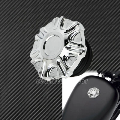 Chrome Billet Vented Gas Cap Fuel Tank Right-hand Thread Fit For Harley FXDF XL - Image 1 of 4