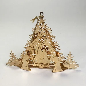 Danbury Mint 1985 Gold Plated Christmas Ornament Away In A Manger Nativity Scene - Bild 1 von 2