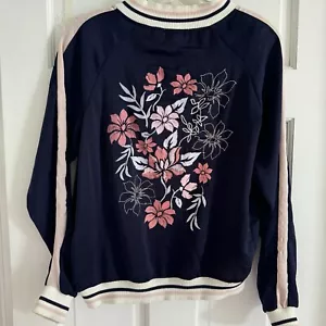 About a Girl Jacke Gr. S blau mit bestickten Blumen Full Zip Landhaus Y2K Retro - Bild 1 von 9