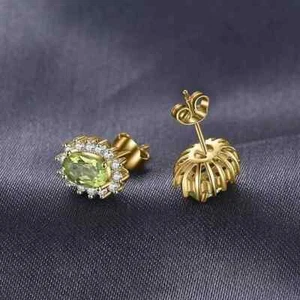 Oval Cut Lab Created Peridot Women's Stud Earring 14K Yellow Gold Plated - Picture 1 of 5