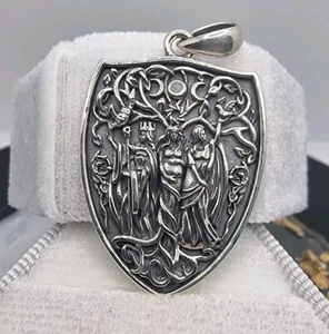 Triple Moon Goddess Hecate Amulet Pendant Sterling Silver Shield of Protection - Picture 1 of 3