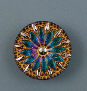COLORFUL CZECH GLASS BUTTON - Picture 1 of 4