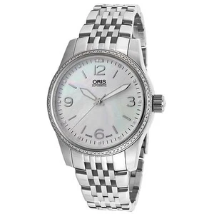 Oris Mujer Clásico Diamante Cristal Tono Plateado Acero Inoxidable Blanco Esfera MOP - Imagen 1 de 4